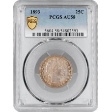 США 1/4 доллара (квотер) 1893 г., PCGS AU58, "Barber Quarter"