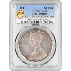 Great Britain 1 gothic crown 1847, PCGS PR58, "Queen Victoria (1838 - 1901)"