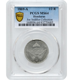 Гондурас 1/2 реала 1869 г. A, PCGS MS64, "Песо (pre-decimal) (1862 - 1871)"