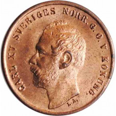Швеция 1 эре 1867 г., BU, "Король Карл XV (1859 - 1872)"