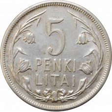 Lithuania 5 litai 1925, AU, "First Republic (1925 - 1938)" silver coin