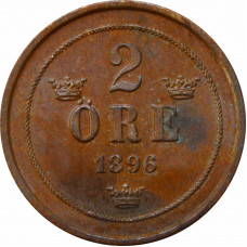 Швеция 2 эре 1896 г., UNC, "Король Оскар II (1873 - 1907)"
