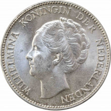 Netherlands 1 gulden 1931, UNC, "Queen Wilhelmina (1890 - 1948)" silver coin