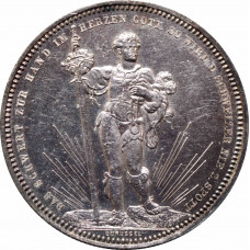 Швейцария 5 франков 1879 г., XF-AU, "Стрелковый фестиваль в Базеле"