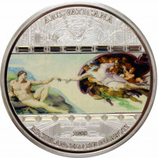 Острова Кука 20 долларов 2008 г., PROOF, "Сотворение Адама, Микеланджело" без камней