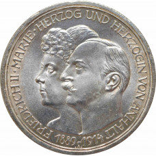 Anhalt-Dessau 3 mark 1914 A, UNC, "Frederick II and Marie von Baden" silver coin