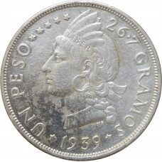 Dominikanische Republik 1 Peso 1939, XF Det., "Republik (1937 - 2020)"