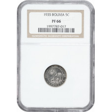 Bolivia 5 centavos 1935, NGC PF66, "Republic of Bolivia (1870 - 1963)"