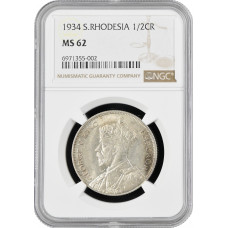 Южная Родезия 1/2 кроны 1934 г., NGC MS62, "Колония Великобритании (1932 - 1955)"