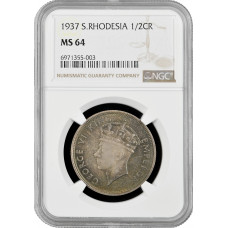 Южная Родезия 1/2 кроны 1937 г., NGC MS64, "Колония Великобритании (1932 - 1955)"