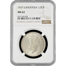 Южная Родезия 1/2 кроны 1937 г., NGC MS63, "Колония Великобритании (1932 - 1955)"