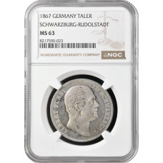 Шварцбург-Рудольштадт 1 талер 1867 г., NGC MS63, "Князь Фридрих Гюнтер (1807 - 1867)"