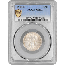 США 1/4 доллара (квотер) 1918 г. D, PCGS MS62, "Standing Liberty Quarter"