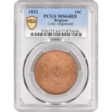 Belgium 10 centimes 1832, PCGS MS64 RB, "King Leopold I (1832 - 1865)" Top Pop