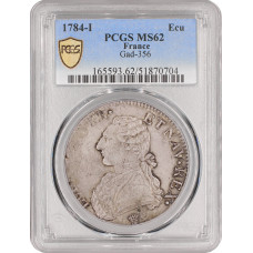 France 1 ECU 1784 I, PCGS MS62, "King Louis XVI (1774 - 1793)" silver coin
