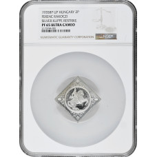 Hungary 2 pengo 1935, NGC PF65 UC KLIPPE RESTRIKE, "Death of Francis II Rakoczi"