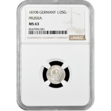 Prussia 1/2 silbergroschen 1870 B, NGC MS63, "King Wilhelm I (1861 - 1888)"