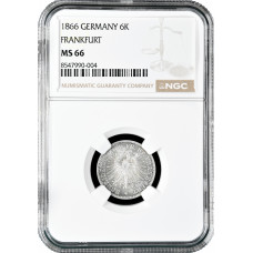 Frankfurt 6 kreuzer 1866, NGC MS66, "Free City of Frankfurt (1807 - 1866)"