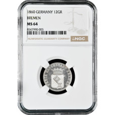 Bremen 12 grote 1860, NGC MS64, "Free Hanseatic City of Bremen (1806 - 1871)"