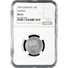 Saxony 1/6 thaler 1854 F, NGC MS63, "Death of King Friedrich August II" Pop 2/2