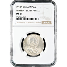 Prussia 2 mark 1913 A, NGC MS64, "25th Anniversary - Accession of Wilhelm II"
