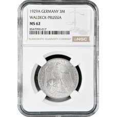 Weimar Republic 3 reichsmark 1929 A, NGC MS62, "Waldeck-Prussia Union"