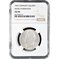 Hesse-Darmstadt 1 gulden 1842, NGC AU58, "Duke Louis II (1830-1848)" Top Pop 1/0