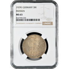 Weimar Republic 3 reichsmark 1929 E, NGC MS63, "1000th Anniversary of Meissen"