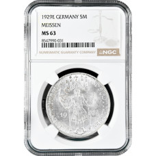 Weimar Republic 5 reichsmark 1929 E, NGC MS63, "1000th Anniversary of Meissen"