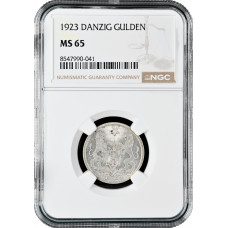Danzig 1 gulden 1923, NGC MS65, "Free City of Danzig (1923 - 1939)" silver coin