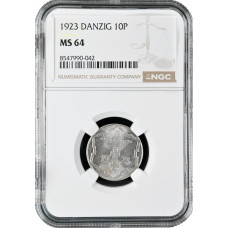 Danzig 10 Pfennig 1923, NGC MS64, "Freie Stadt Danzig (1923 - 1939)"