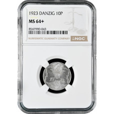 Danzig 10 Pfennig 1923, NGC MS64+, "Freie Stadt Danzig (1923 - 1939)"