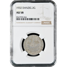 Danzig 2 Gulden 1932, NGC AU58, "Freie Stadt Danzig (1923 - 1939)" Silbermünze