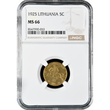 Lithuania 5 centai 1925, NGC MS66, "First Republic (1925 - 1938)"