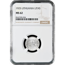 Lithuania 1 litas 1925, NGC MS62, "First Republic (1925 - 1938)" silver coin