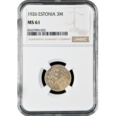 Estland 3 Mark 1926, NGC MS61, "Erste Republik (Mark) (1922 - 1927)"