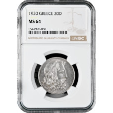 Greece 20 drachmai 1930, NGC MS64, "Second Hellenic Republic (1924 - 1935)"
