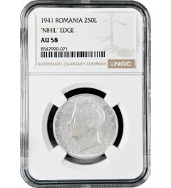 Румыния 250 леев 1941 г., NGC AU58, "Король Михай I (1940 - 1947)", "NIHIL" ГУРТ