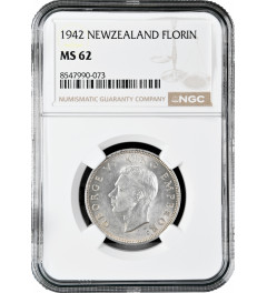 Новая Зеландия 2 шиллинга (флорин) 1942 г., NGC MS62, "Король Георг VI (1937 - 1952)"