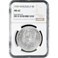 Venezuela 5 bolivares 1935, NGC MS62, "United States of Venezuela (1879 - 1952)"