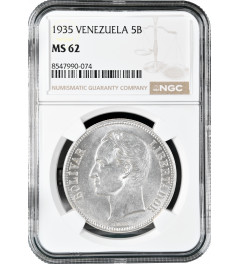 Венесуэла 5 боливаров 1935 г., NGC MS62, "Соединенные Штаты Венесуэлы (1879 - 1952)"