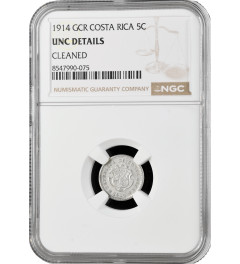 Коста-Рика 5 сентимо 1914 г.GCR, NGC UNC Det., "Республика Коста-Рика (1896 - 1950)"