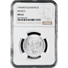 Ecuador 2 Sucres 1944 Mo, NGC MS62, "Republik Ecuador (1919 - 1987)" Silbermünze