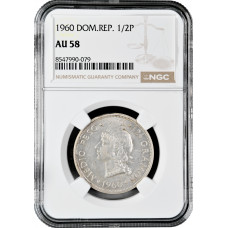 Dominikanische Republik 1/2 Peso 1960, NGC AU58, "Republik (1937 - 2020)"