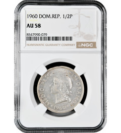 Доминикана 1/2 песо 1960 г., NGC AU58, "Доминиканская Республика (1937 - 2020)"