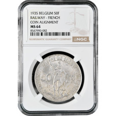 Belgium 50 francs 1935 French - Pos. A, NGC MS64, "Railway Centennial"