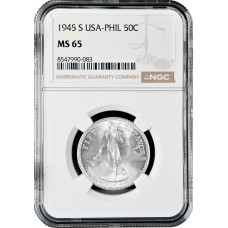 Филиппины 50 сентаво 1945 г. S, NGC MS65, "Администрация США (1903 - 1945)"