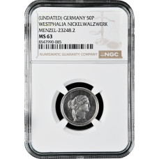 Germany 50 pfennig ND (1871), NGC MS63, "Westphalia Nickel Pattern" Pop 1/1