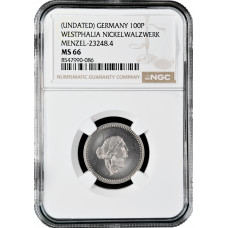 Germany 100 pfennig ND (1871), NGC MS66, "Westphalia Nickel Pattern" Top Pop 1/0