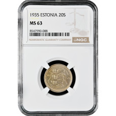 Estonia 20 senti 1935, NGC MS63, "1st Republic (Kroon) (1928 - 1940)"